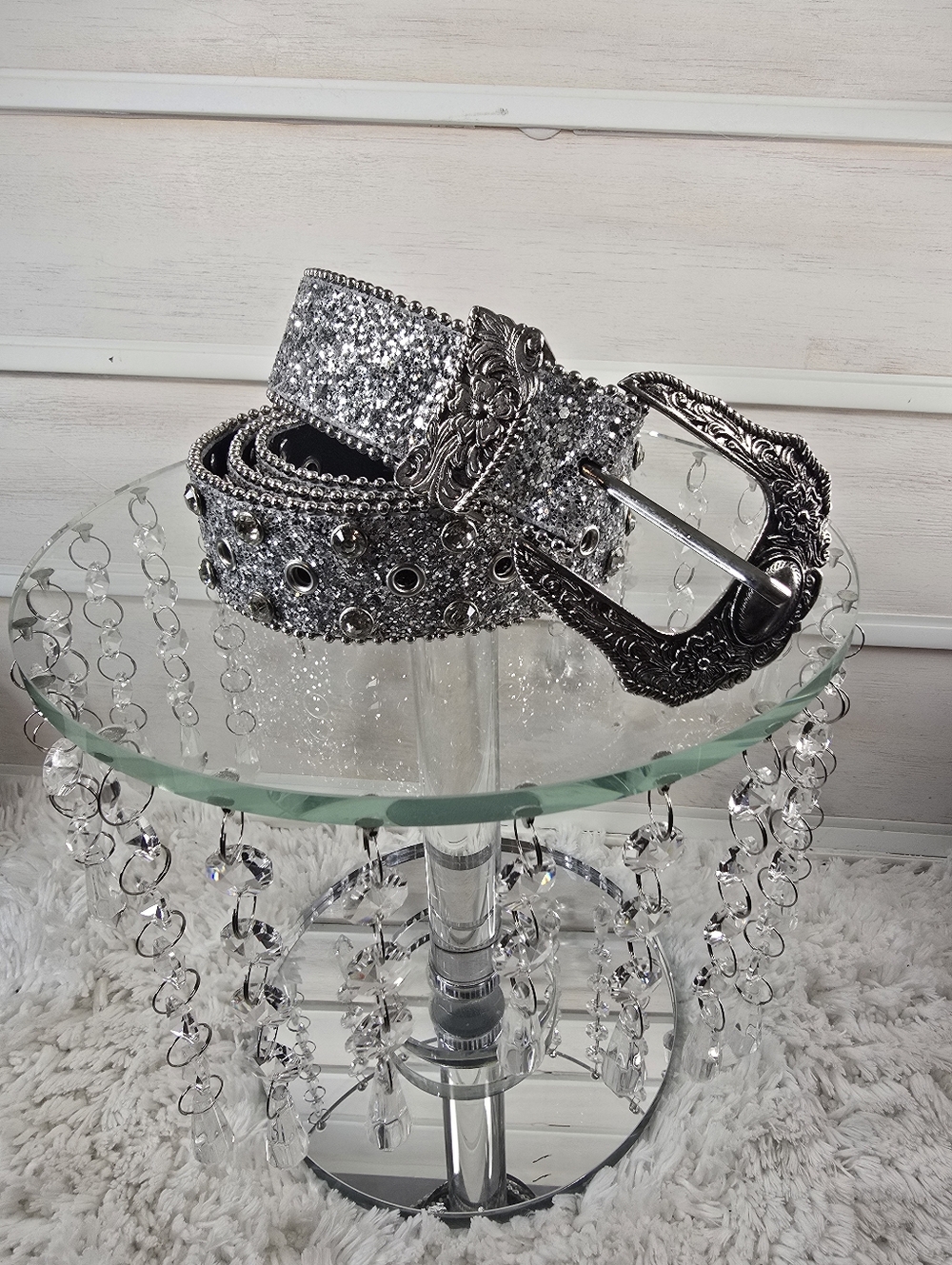 Silver Glitter Rhinestone Women’s Fashion Belt